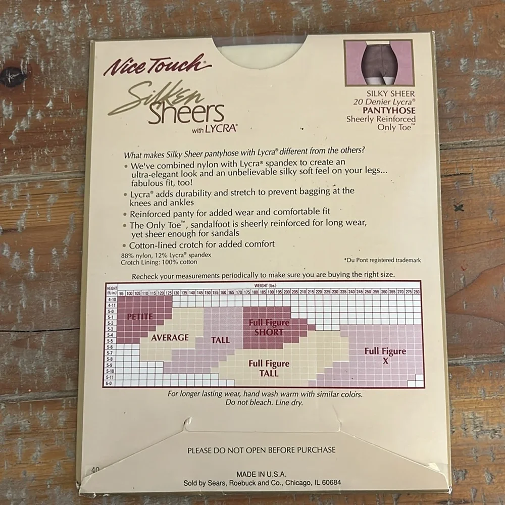 Pantyhose NICE TOUCH Lycra SILKY SHEERS Ivory AVERAGE Vintage Sears Unopened
